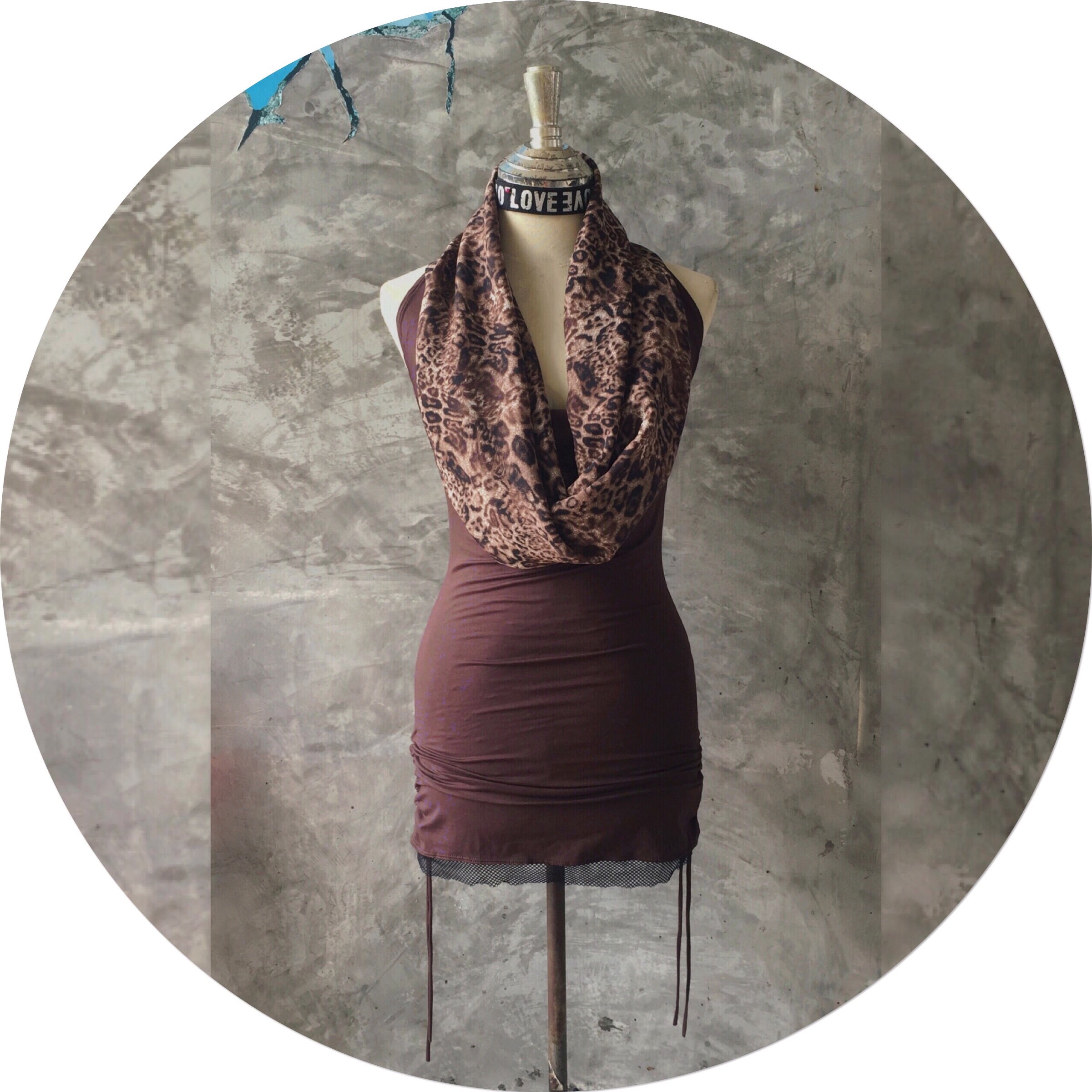 CUT OUT SLEEVELESS JERSEY HALTER NECK DRESS FELINE FOLKLORE
